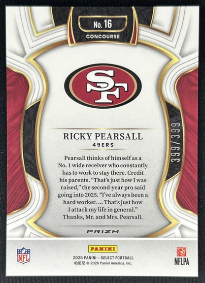 Ricky Pearsall 2025 Panini Select Concourse Tri-Color Prizm /399 49ers