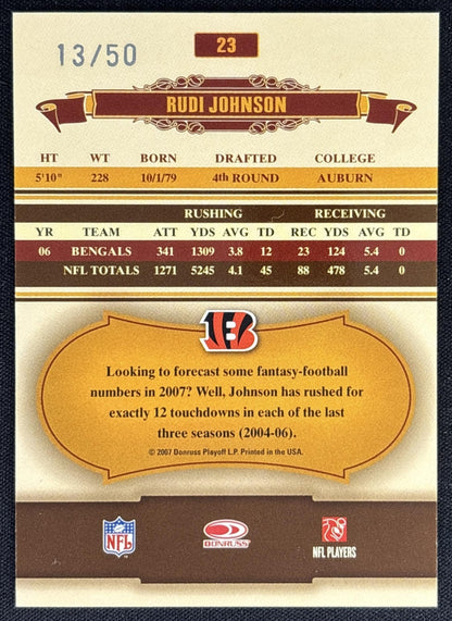Rudi Johnson 2007 Donruss Classics Timeless Tributes Silver /50 Bengals Sports Trading Card