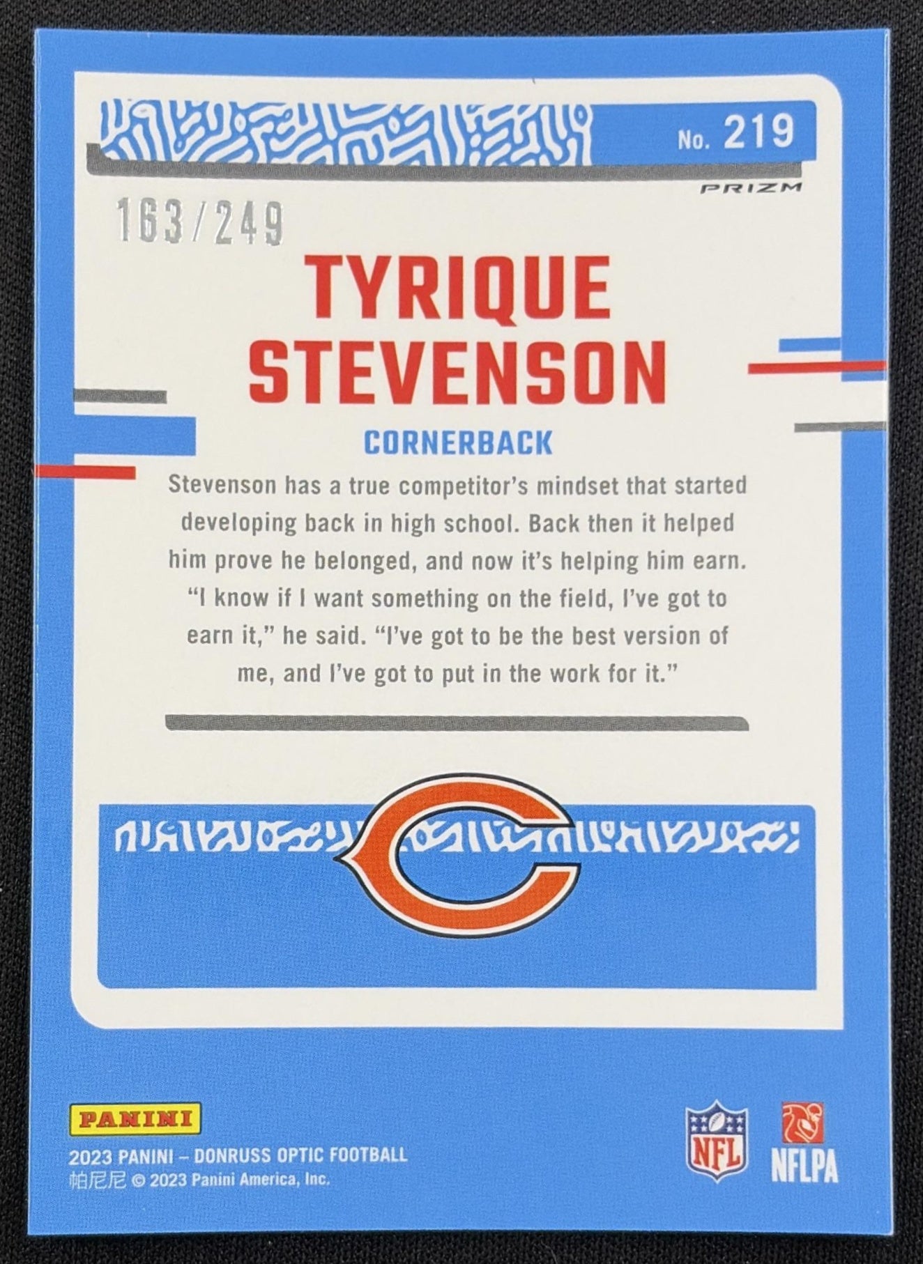 Tyrique Stevenson 2023 Panini Donruss Optic Orange Prizm /249 Bears