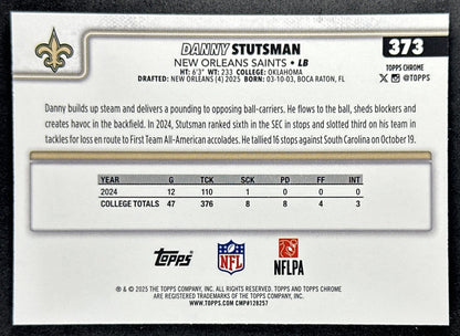 Danny Stutsman 2025 Topps Chrome Rookie Pulsar Refractor Saints Sports Trading Cards