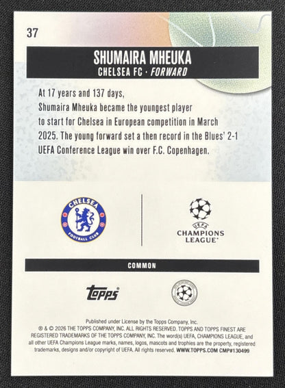 Shumaira Mheuka 2025 Topps Finest UEFA Club Competition Common Red Refractor /5 Chelsea