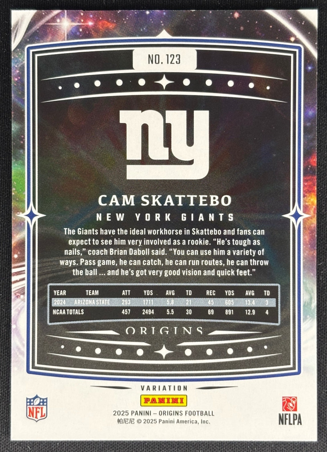 Cam Skattebo 2025 Origins Rookie Variation Giants Sports Trading Cards