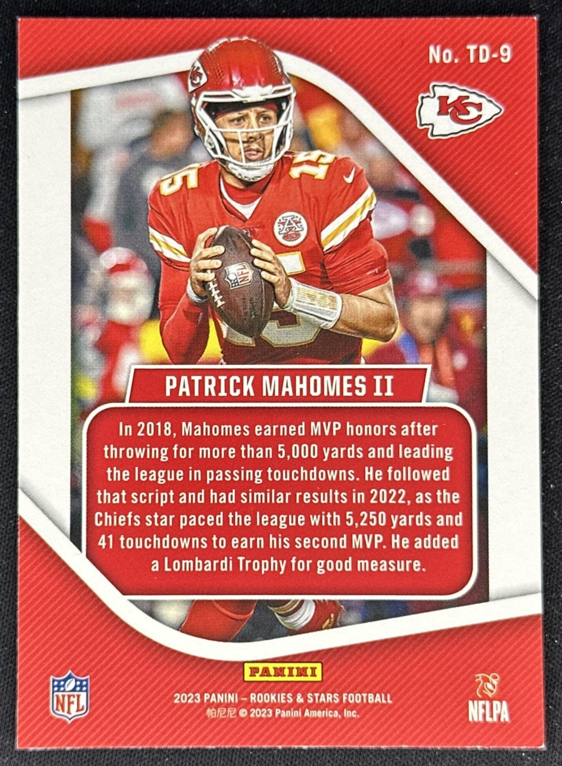 Patrick Mahomes II 2023 Panini Rookies & Stars Touchdown Club Chiefs back