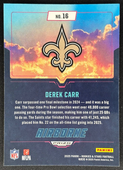 Derek Carr 2025 Rookies & Stars Airborne Silver Saints Sports Trading Card