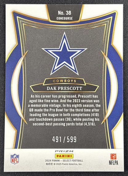 Dak Prescott 2024 Panini Select Concourse Neon Green Prizm Shock /599 Cowboys