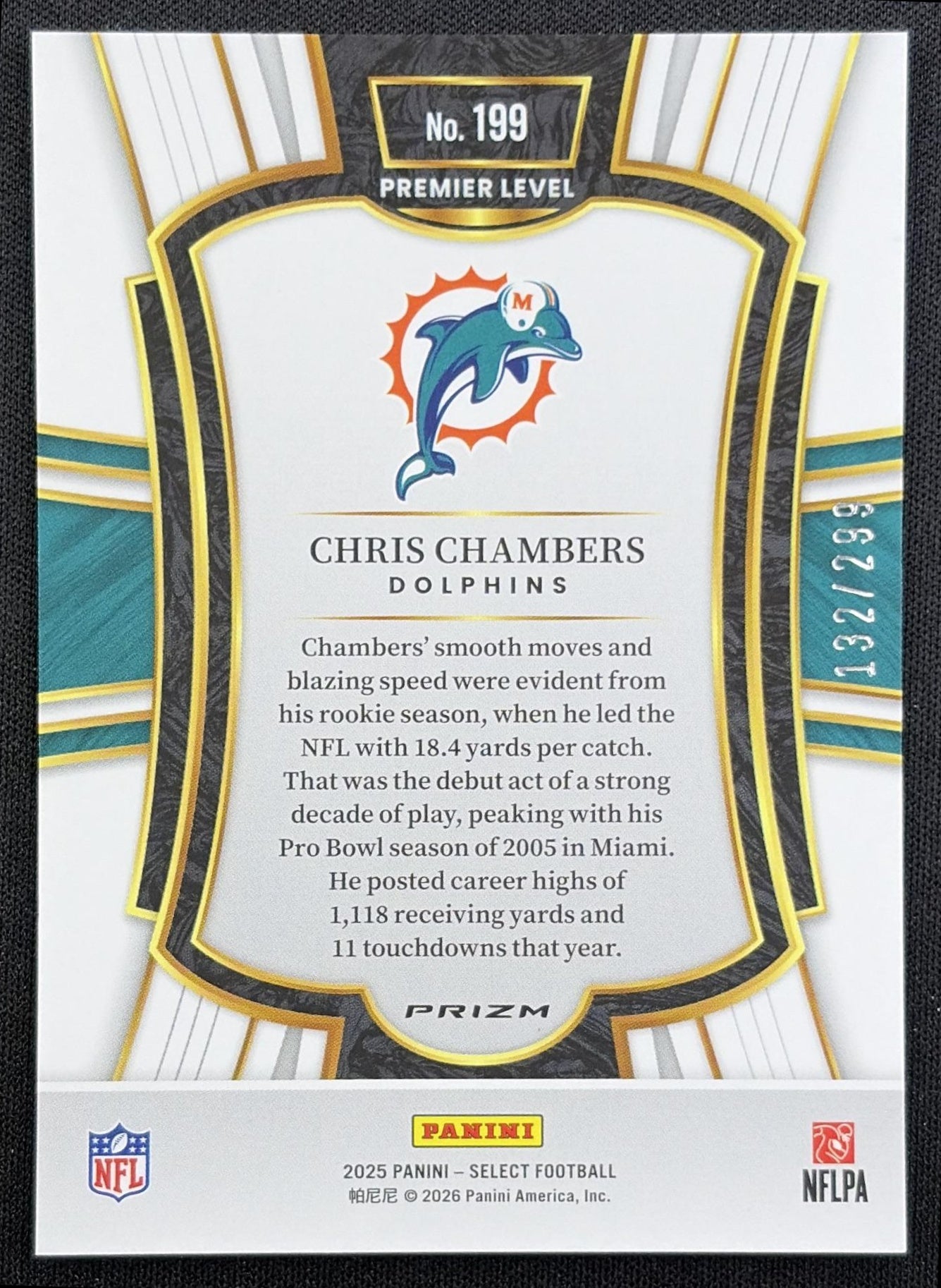 Chris Chambers 2025 Panini Select Premier Level Tri-Color Prizm /299 Dolphins