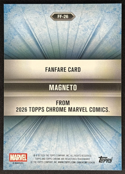 Magneto 2026 Topps Chrome Marvel Comics Fanfare back