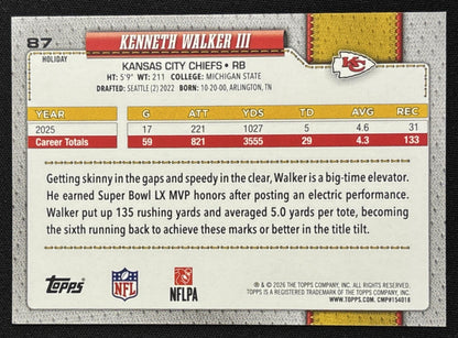 Kenneth Walker III 2026 Topps Holiday Glitter Chiefs