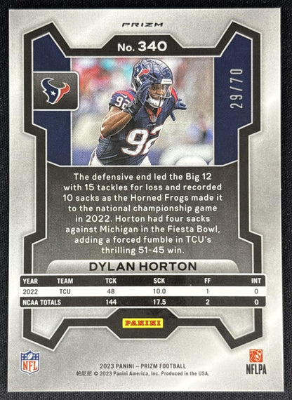 Dylan Horton 2023 Panini Prizm No Huddle Red /70 Texans Back