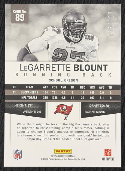 LeGarrette Blount 2012 Panini Absolute Spectrum Blue /100 Buccaneers