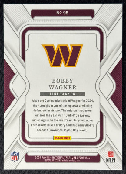 Bobby Wagner 2024 National Treasures Purple /75 Commanders back | Wayne Collection