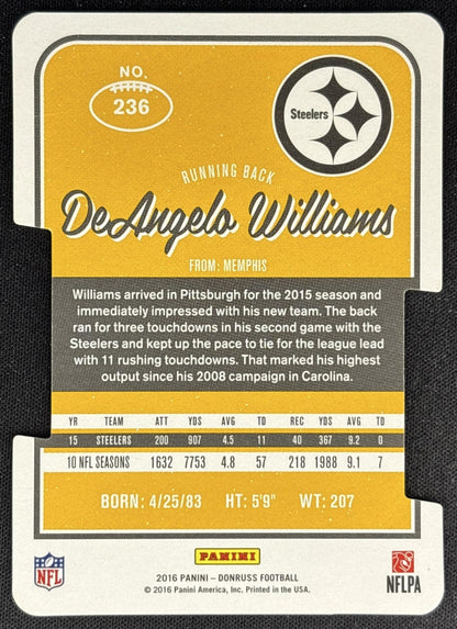 DeAngelo Williams 2016 Panini Donruss Press Proofs Gold Die Cuts /25 Steelers back