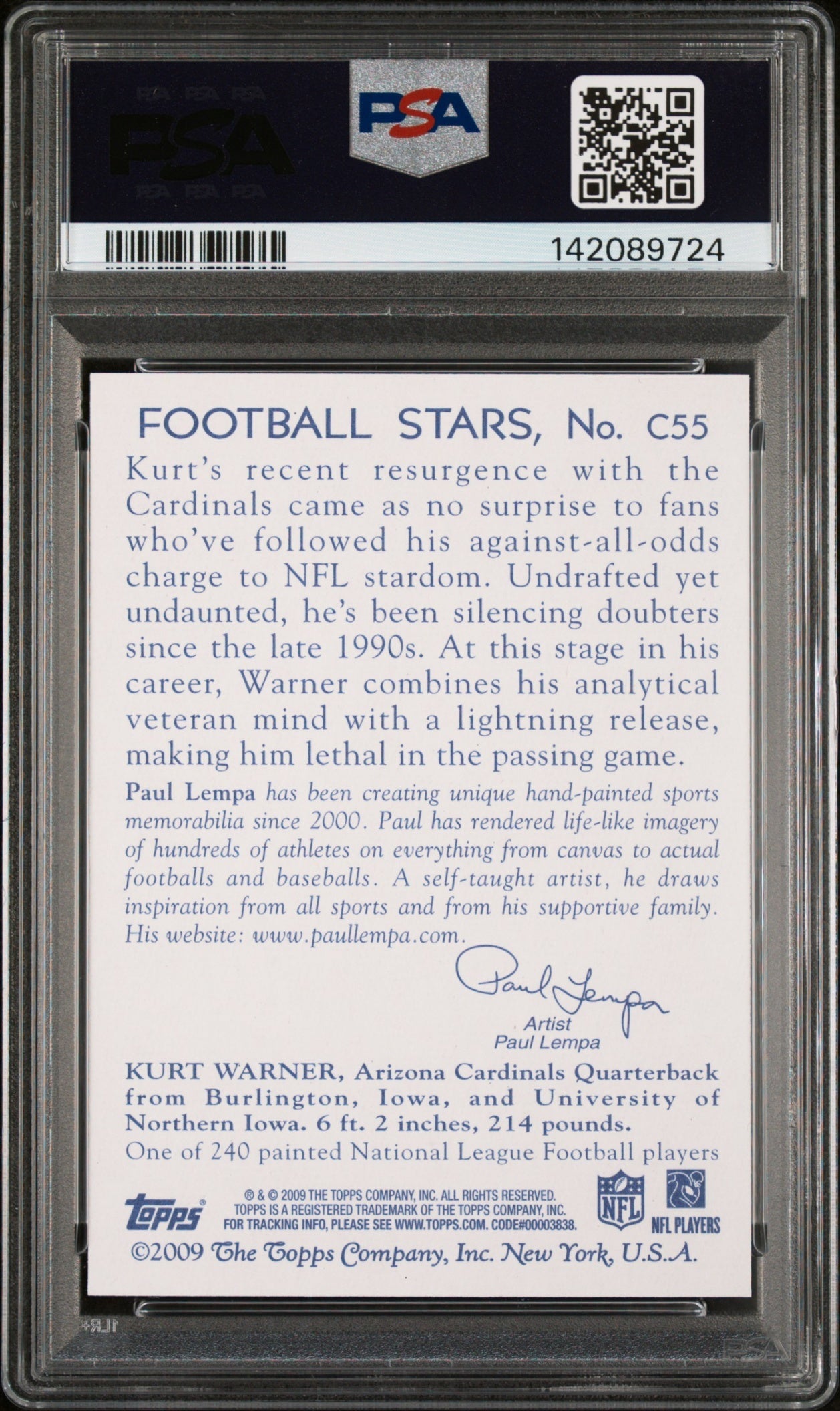 Kurt Warner 2009 Topps National Chicle PSA 10 Cardinals back