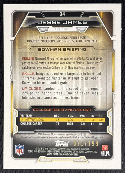 Jesse James 2015 Bowman Rookies Red /199 Steelers back