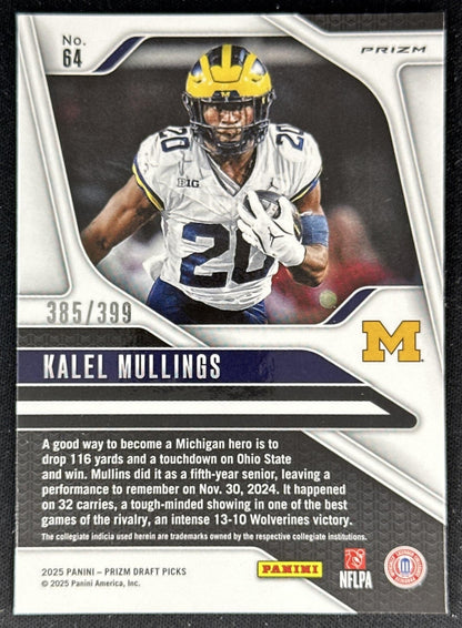 Kalel Mullings 2025 Panini Prizm Draft Picks Red /399 Wolverines back