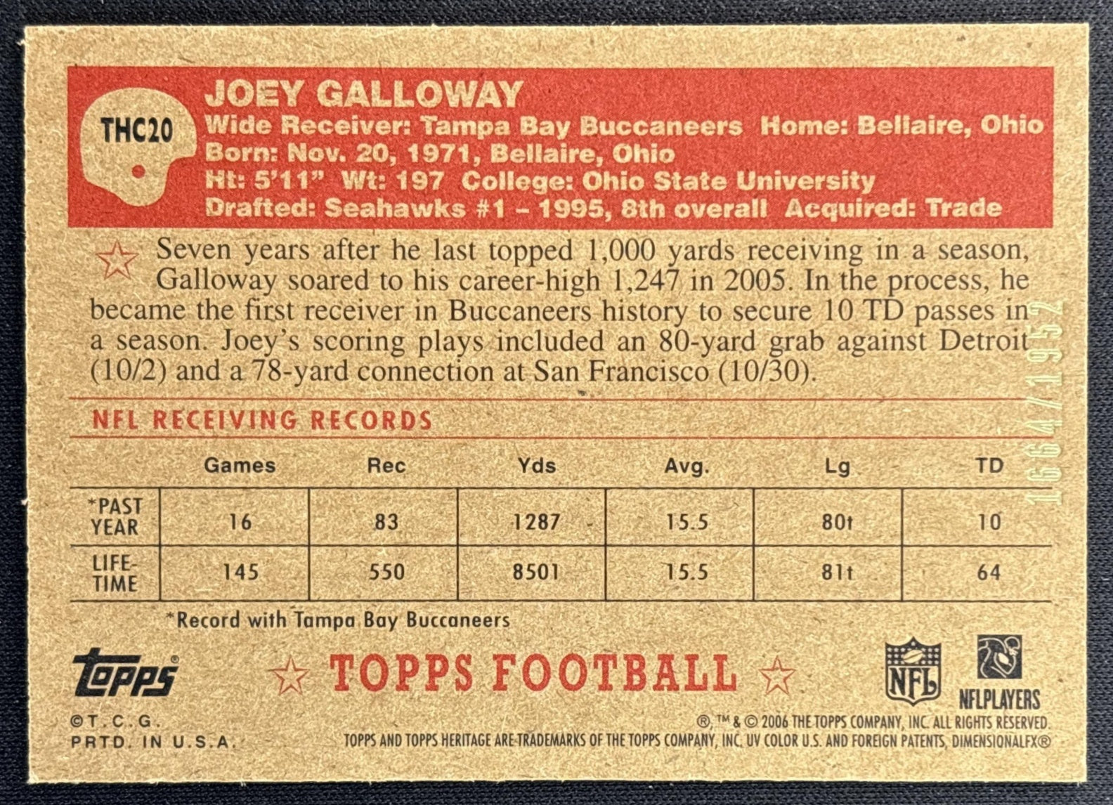 Joey Galloway 2006 Topps Heritage Chrome /1952 Buccaneers back