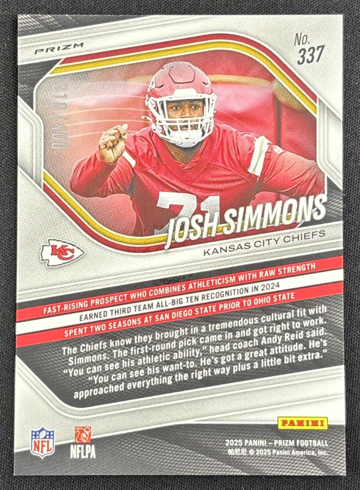 Josh Simmons 2025 Panini Prizm Pandora /400 Chiefs