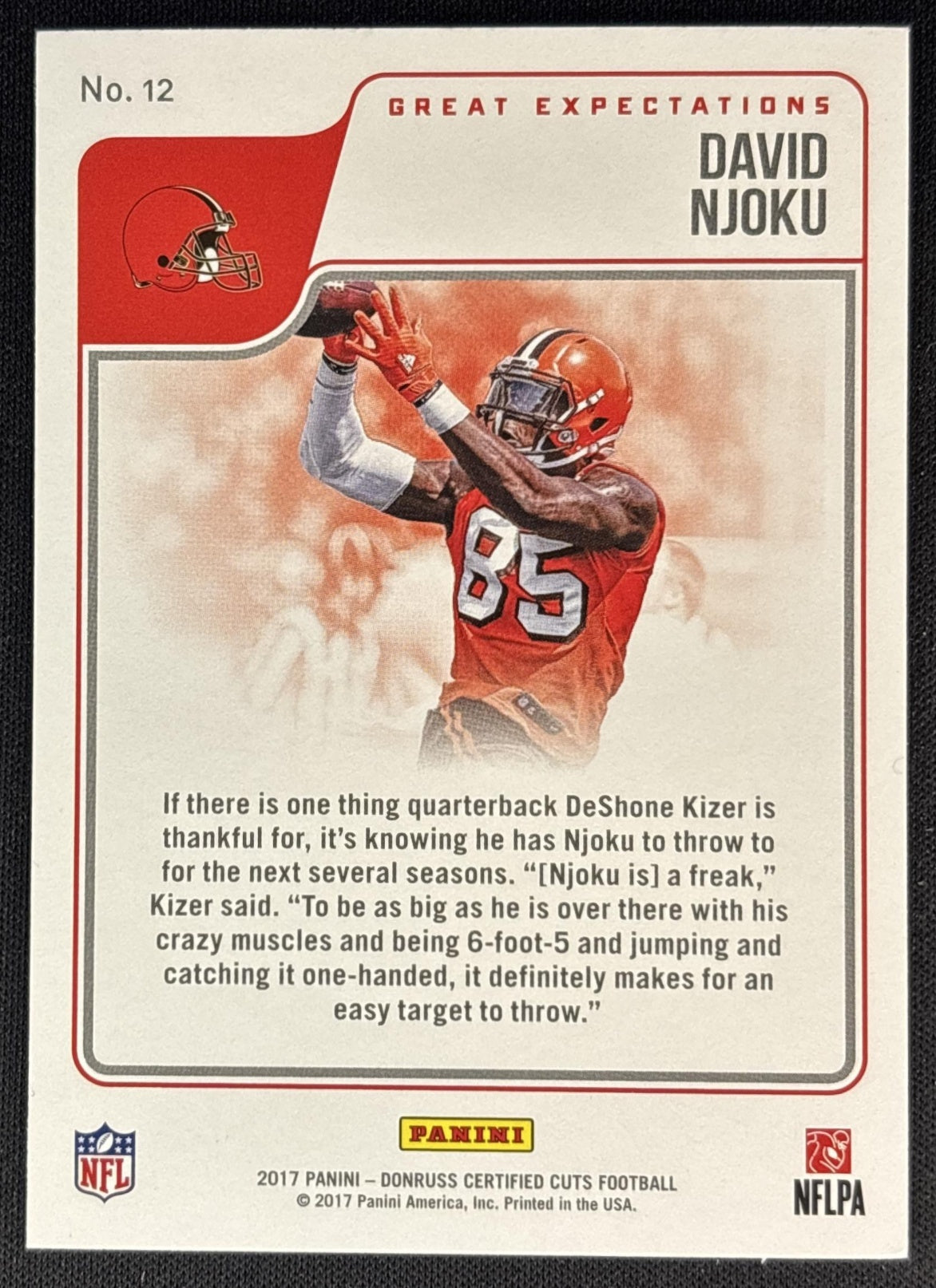 David Njoku 2017 Panini Donruss Certified Cuts Great Expectations Browns - Cleveland Browns