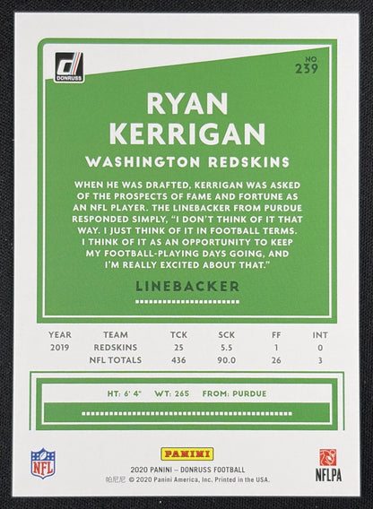 Ryan Kerrigan 2020 Panini Donruss Press Proof Silver /100 Redskins