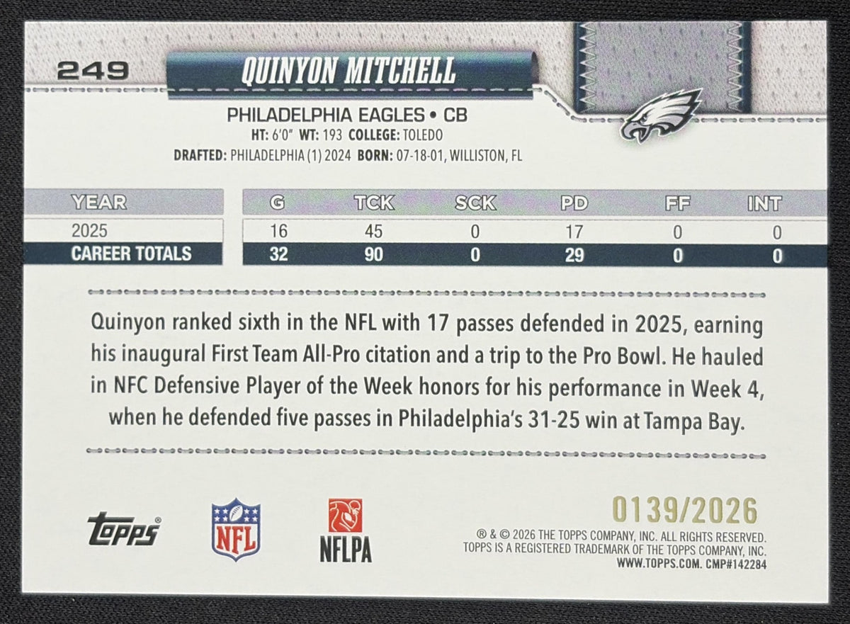 Quinyon Mitchell 2026 Topps Gold /2026 Eagles