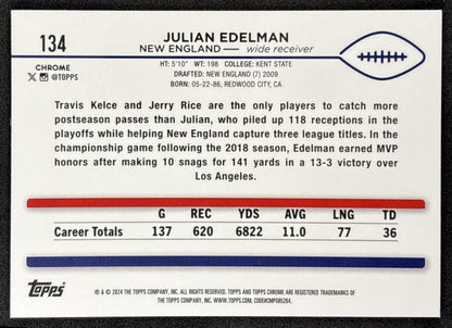 Julian Edelman 2024 Topps Chrome Blue Refractor /150 Patriots back