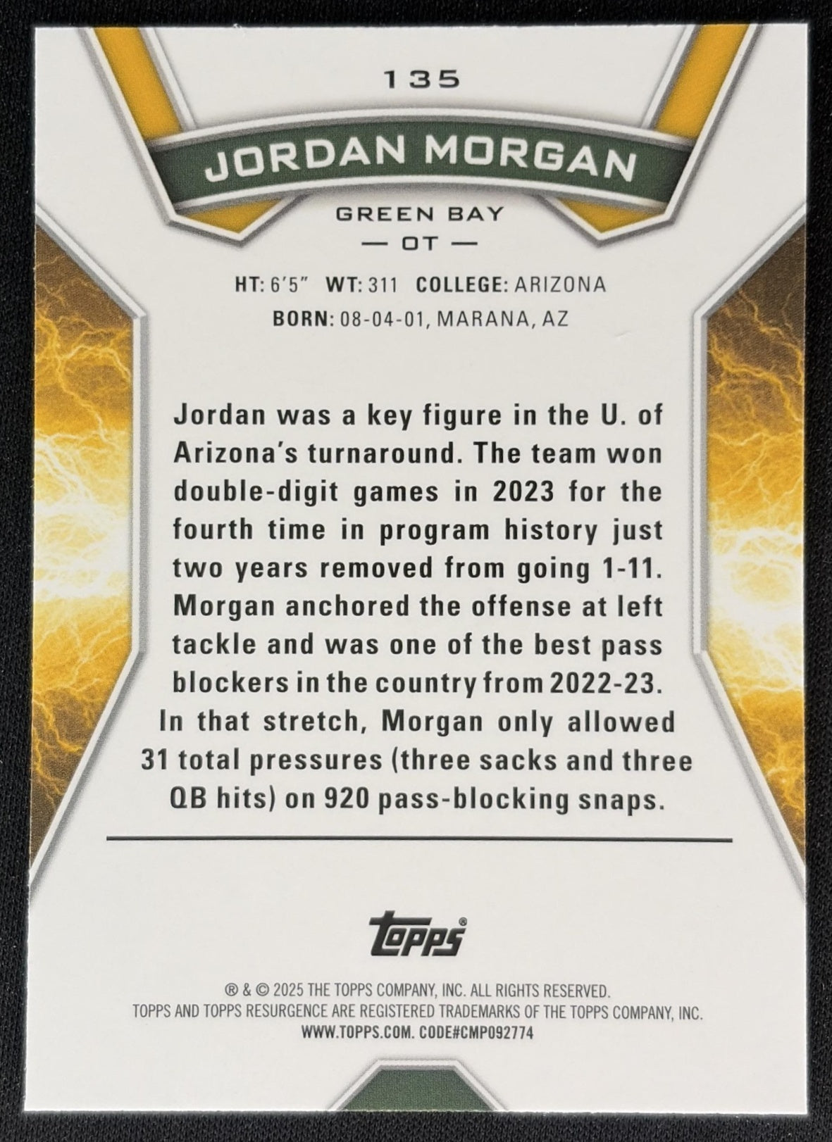 Jordan Morgan 2024 Topps Resurgence Surge /399 Packers back
