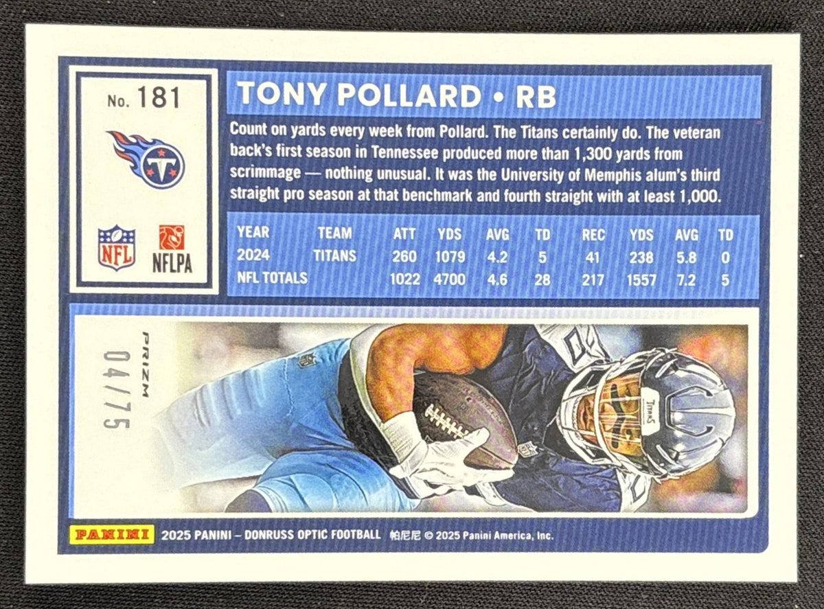 Tony Pollard 2025 Panini Donruss Optic Electricity Prizm /75 Titans