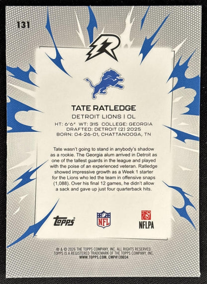 Tate Ratledge 2025 Topps Resurgence Blue and Orange Spark Refractor Lions