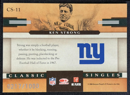 Ken Strong 2008 Donruss Classics Classic Singles /1000 Giants back
