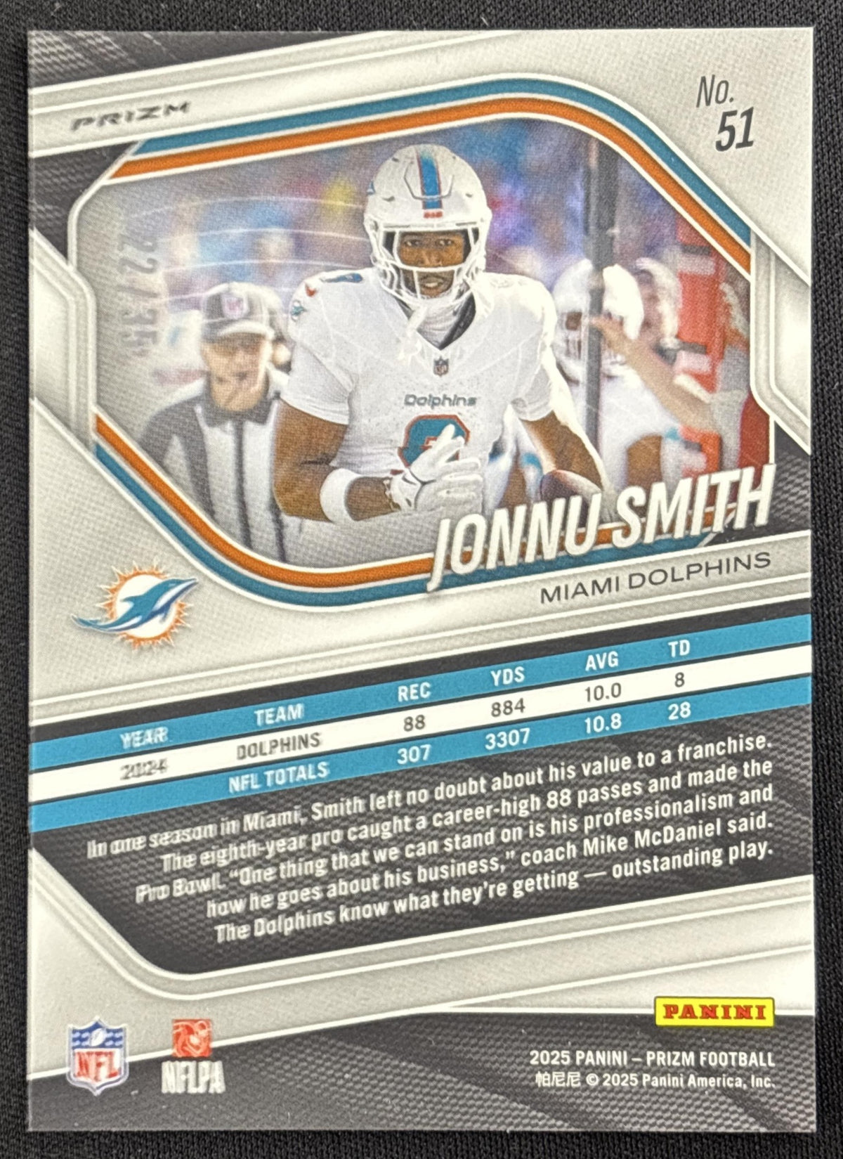 Jonnu Smith 2025 Panini Prizm Blue Shimmer /35 Dolphins