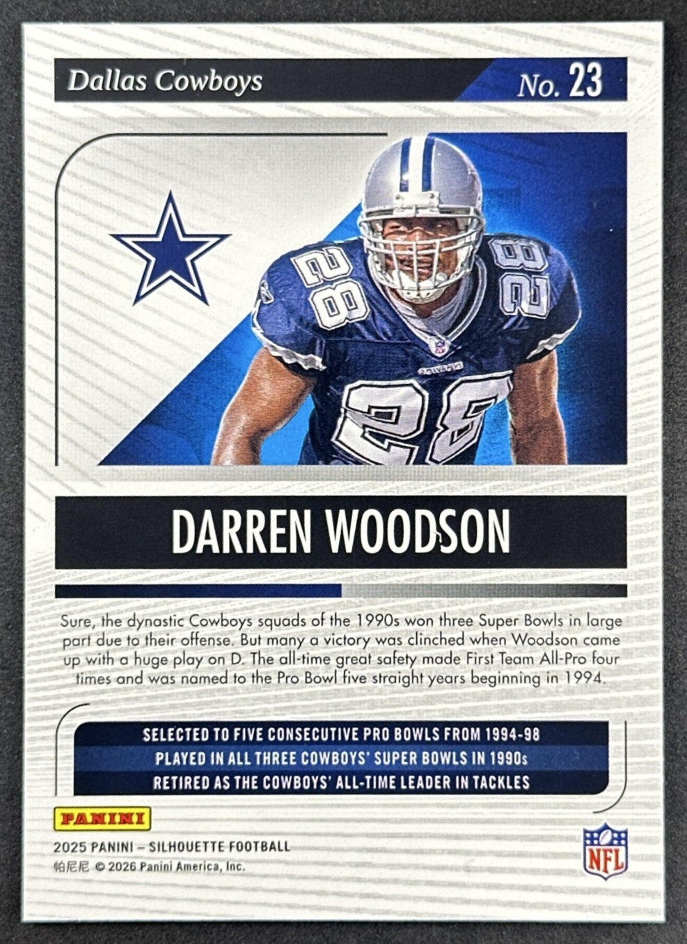 Darren Woodson 2025 Panini Silhouette Blue /99 Cowboys back