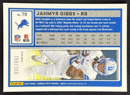Jahmyr Gibbs 2025 Panini Donruss Optic Wave Prizm /300 Lions