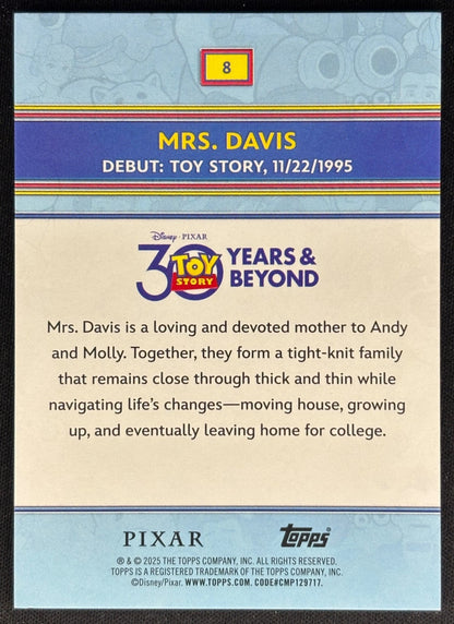 Mrs. Davis 2025 Topps Pixar Crystal 30 Years of Toy Story Aqua Foil /199 Non-Sports Trading Cards