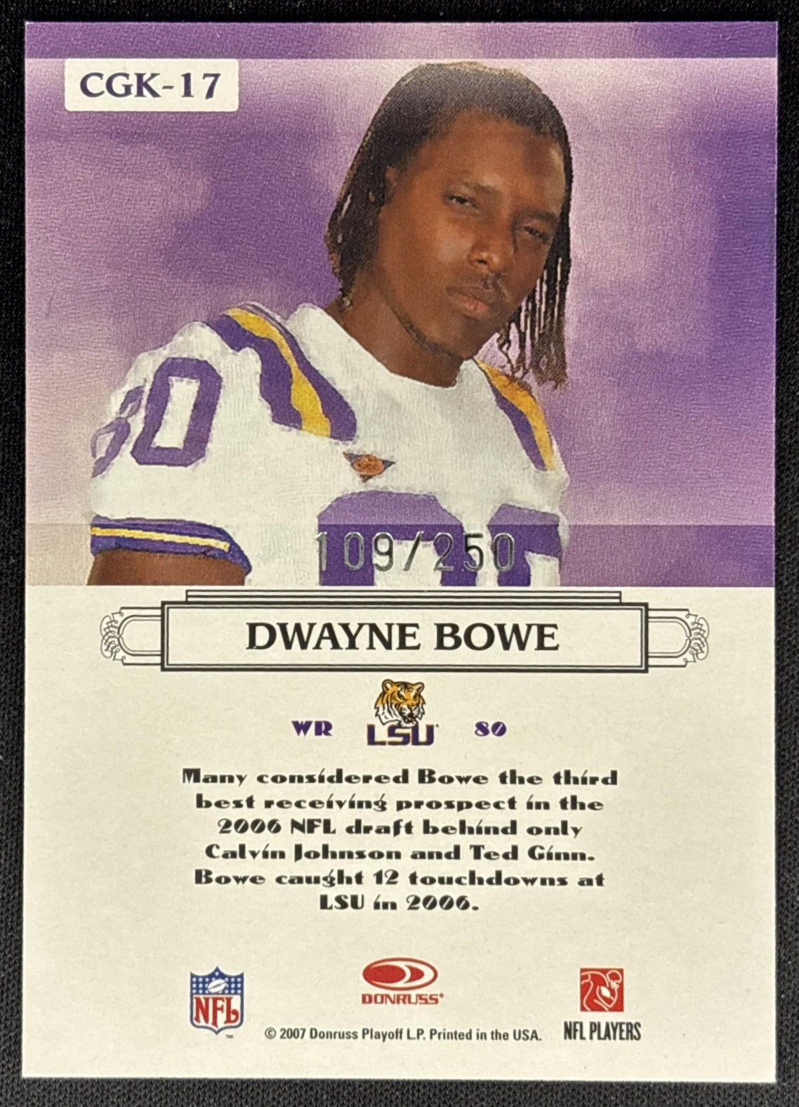 Dwayne Bowe 2007 Threads College Gridiron Kings Silver Holofoil /250 Tigers back