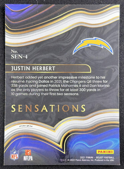 Justin Herbert 2021 Panini Select Sensations Prizm Chargers Sports Trading Card