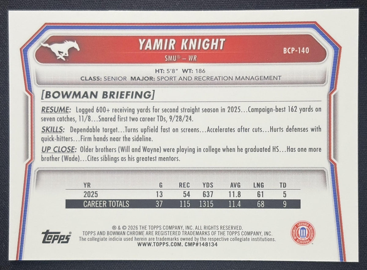 Yamir Knight 2026 Bowman Chrome Prospects Mojo Refractor Mustangs