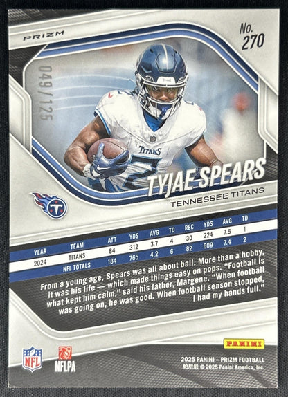 Tyjae Spears 2025 Panini Prizm Purple /125 Titans