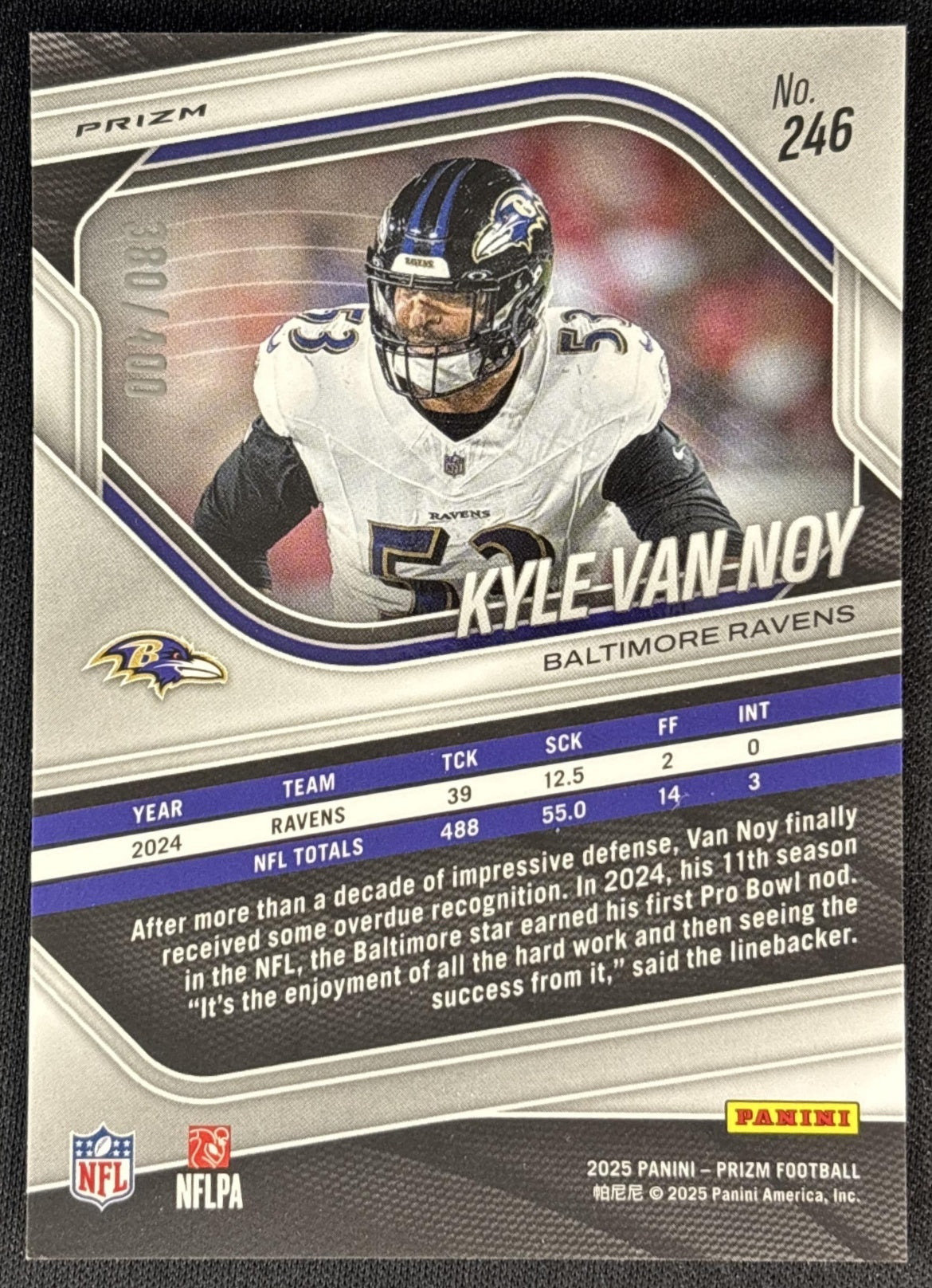 Kyle Van Noy 2025 Panini Prizm Pandora /400 Ravens back