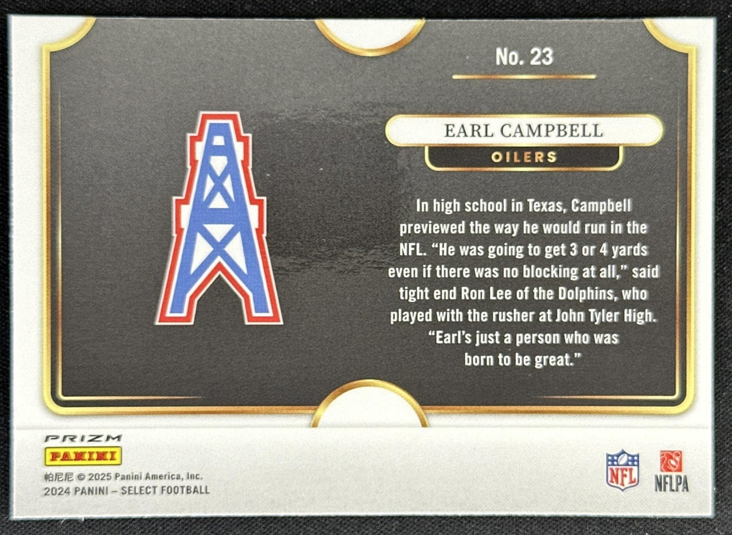 Earl Campbell 2024 Panini Select Snapshots Silver Prizm Oilers Titans