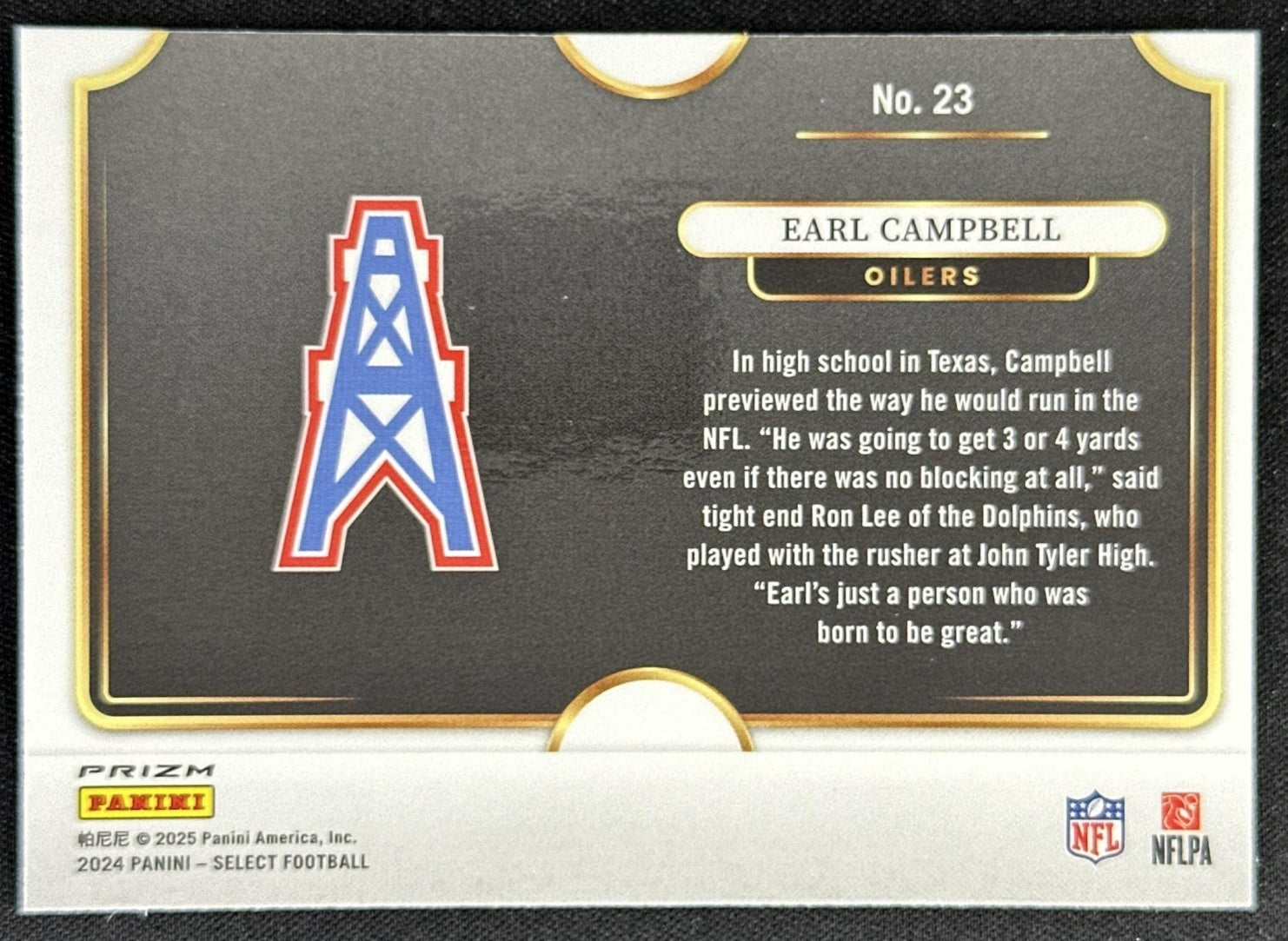 Earl Campbell 2024 Panini Select Snapshots Silver Prizm Oilers Titans