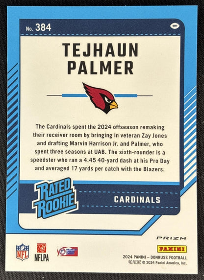 Tejhaun Palmer 2024 Panini Donruss Optic Rated Rookie Preview Red Wave Cardinals