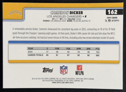 Cameron Dicker 2025 Topps Chrome Football Leather Refractor Chargers back