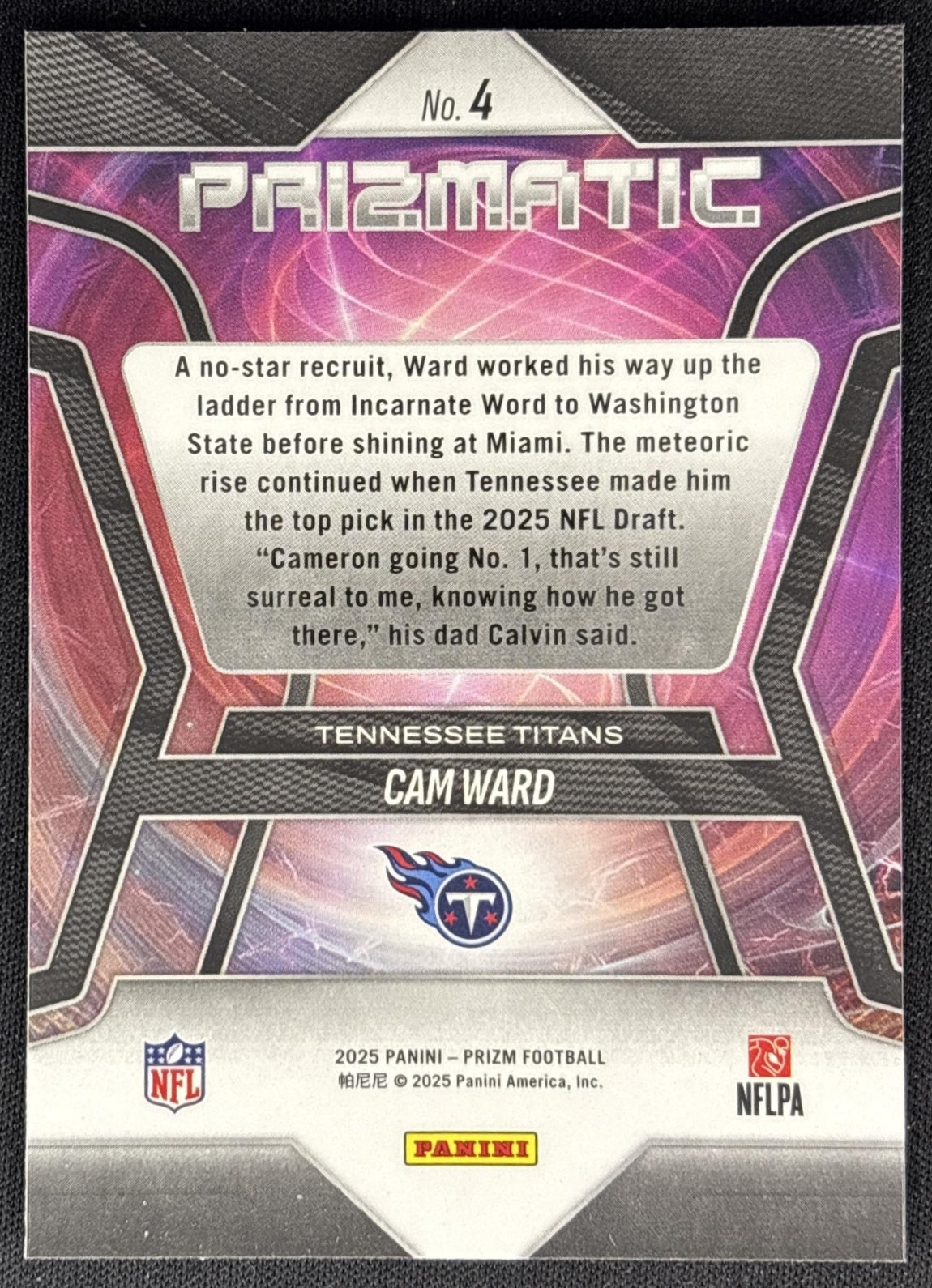 Cam Ward 2025 Panini Prizm Prizmatic Titans Sports Trading Cards