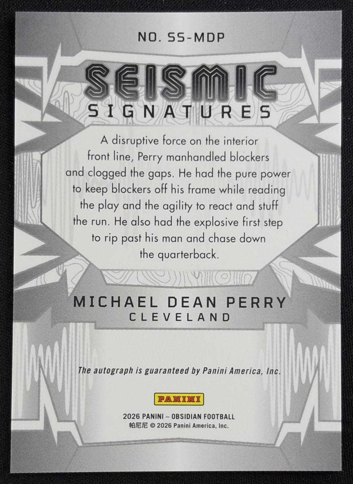Michael Dean Perry 2026 Panini Obsidian Seismic Signatures Browns