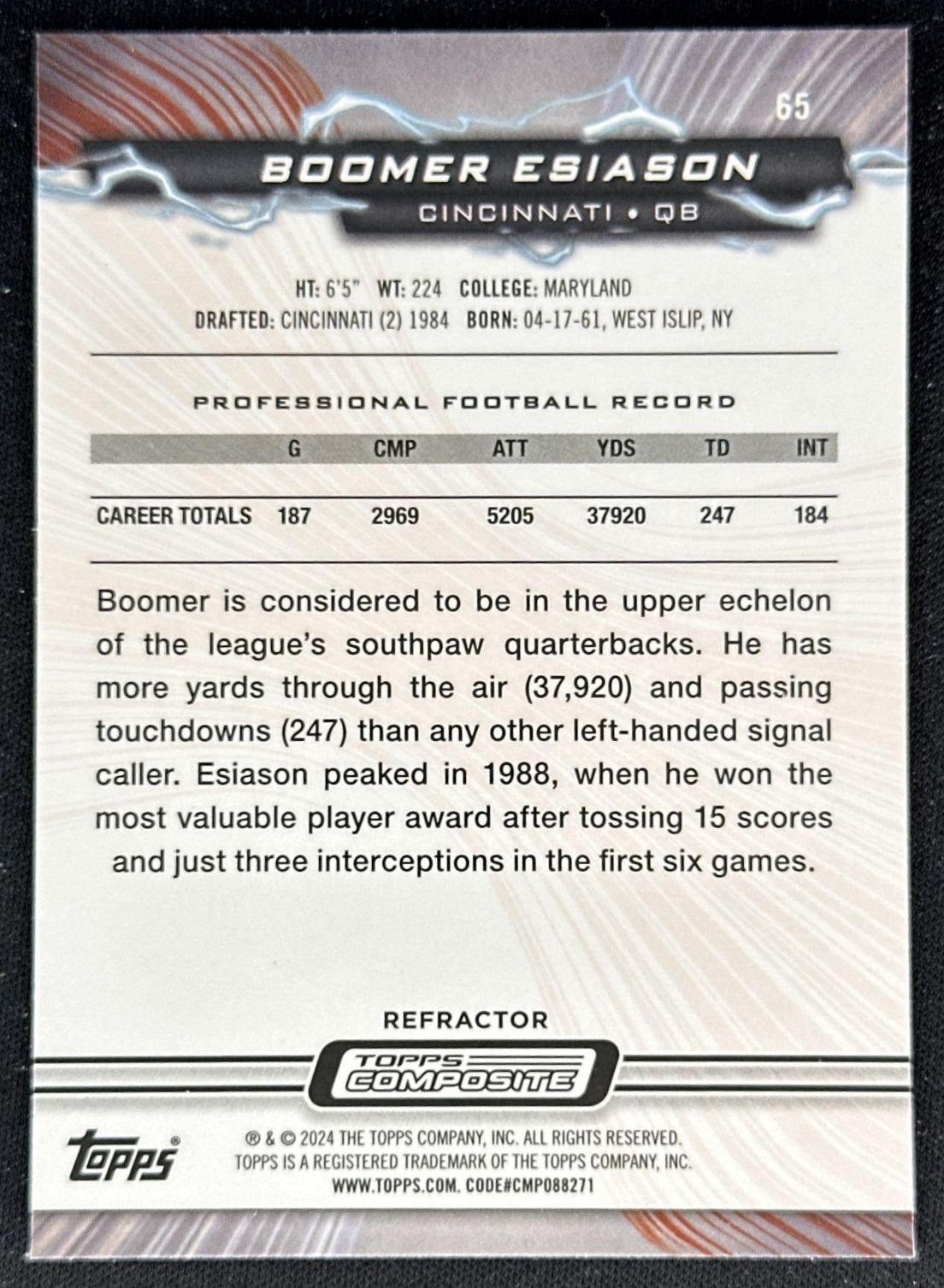 Boomer Esiason 2023 Topps Composite Resurgence Refractor Bengals back
