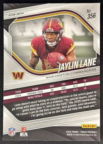 Jaylin Lane 2025 Panini Prizm Silver Commanders back