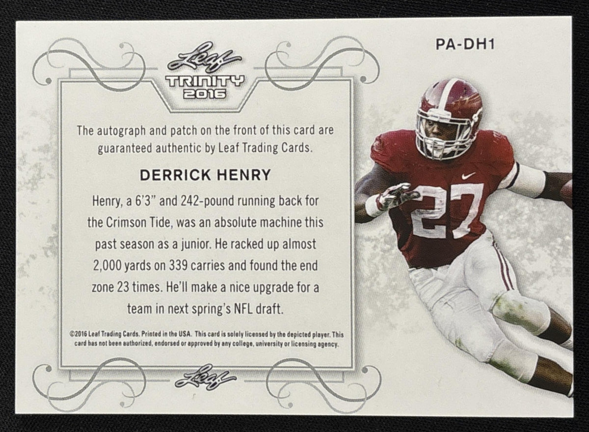 Derrick Henry 2016 Leaf Trinity Patch Auto Gold Crimson Tide back