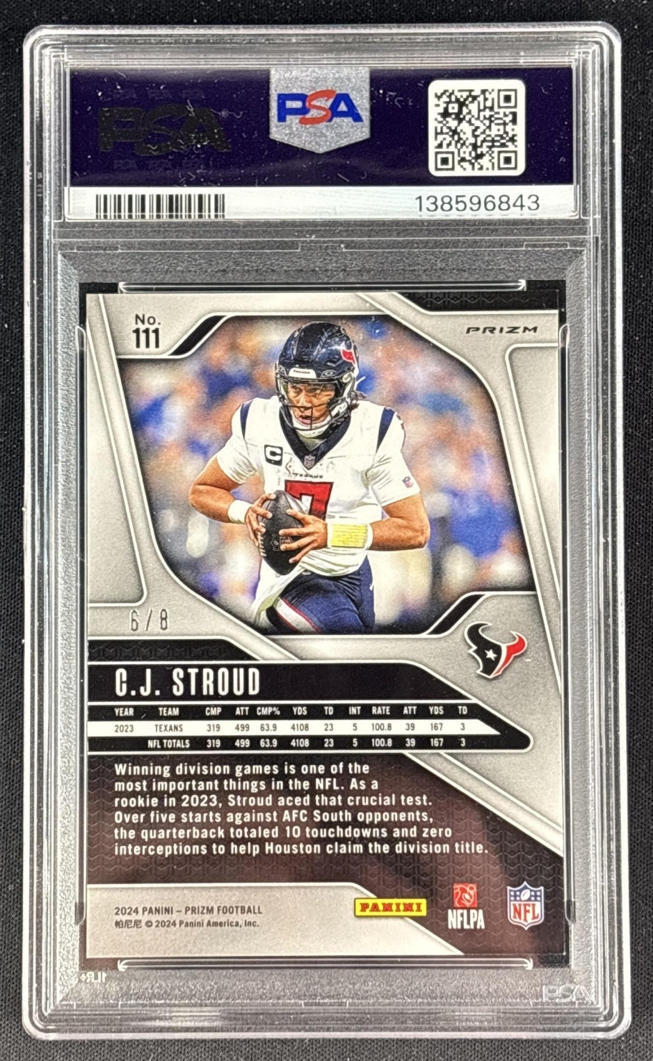 C.J. Stroud 2024 Panini Prizm Green Sparkle /8 PSA 8 Texans Sports Trading Cards