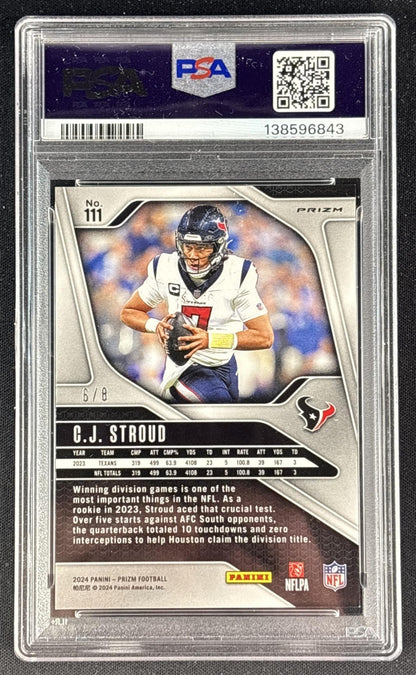 C.J. Stroud 2024 Panini Prizm Green Sparkle /8 PSA 8 Texans Sports Trading Cards