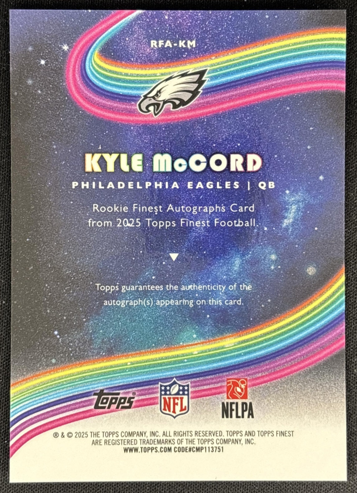 Kyle McCord 2025 Topps Finest Rookie Auto Eagles back